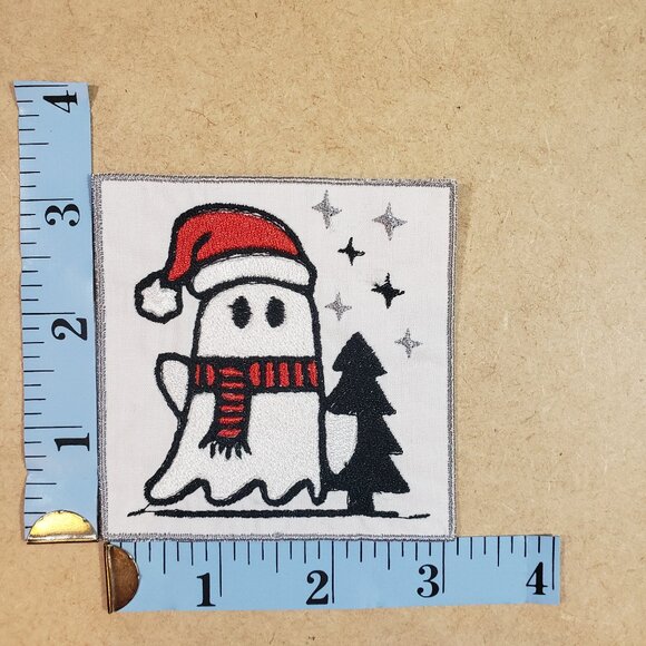 Ghost with a Christmas Tree Iron-On Patch (2/$12 or 5/$22) - Picture 2 of 2